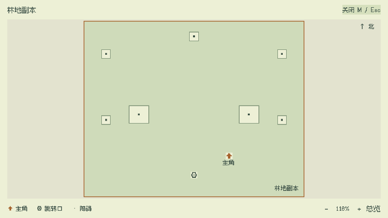 林地副本地图显示主角、返回口和七处障碍